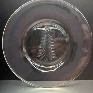 Glass Dessert Plate Etched Christmas Tree Design 8" Holiday
